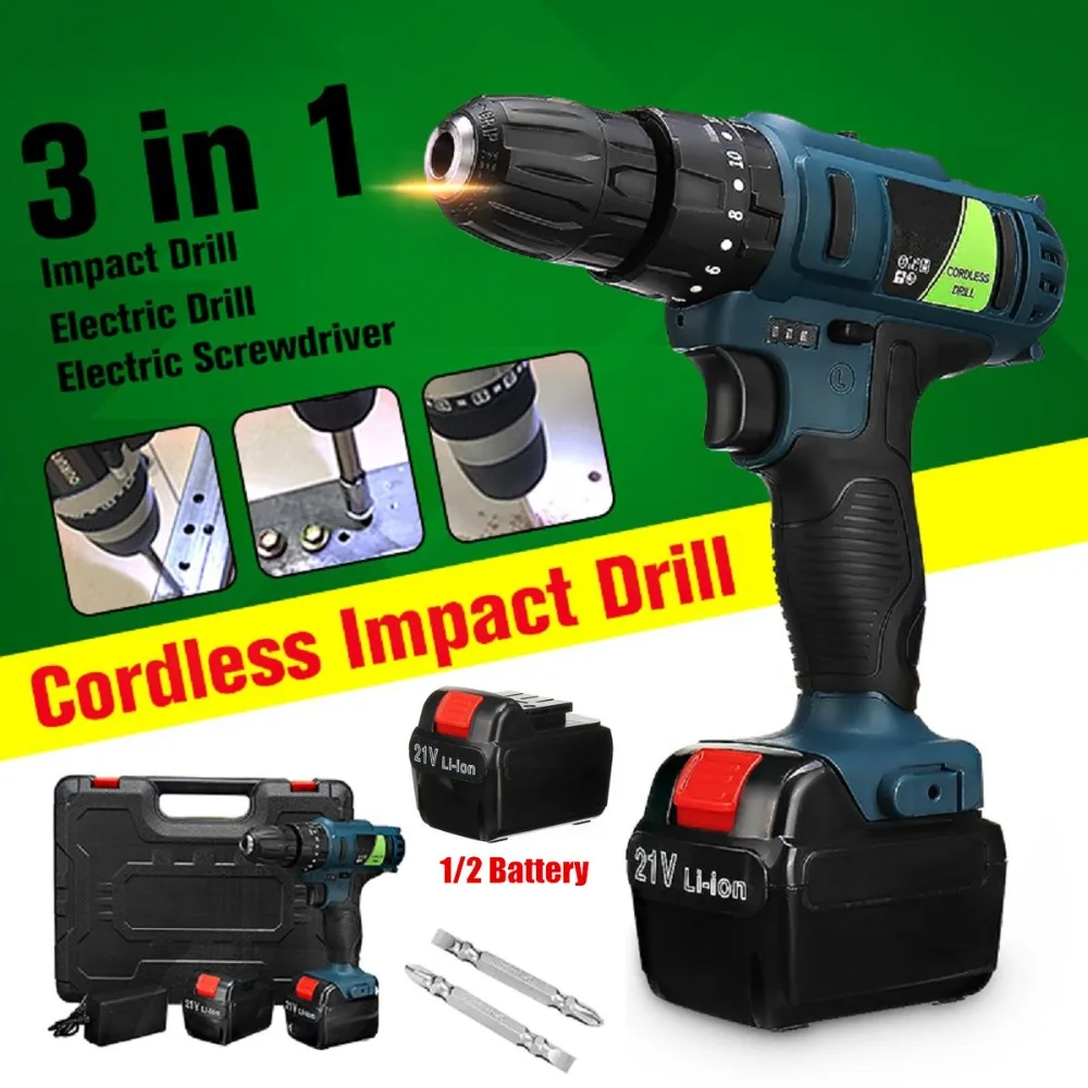 Impact Drill Electric Hammer Drill 21V Double Speed Battery Electric Cordless Drill Electric Screwdriver Home DIY Power Tools
Impact Drill Electric Hammer Drill 21V Double Speed Battery Electric Cordless Drill Electric Screwdriver Home DIY Power Tools