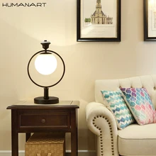 テーブルランプ屋内家の装飾読書寝室ベッドサイド鉄ガラスランプ白ボール形状調光テーブルラン(China)