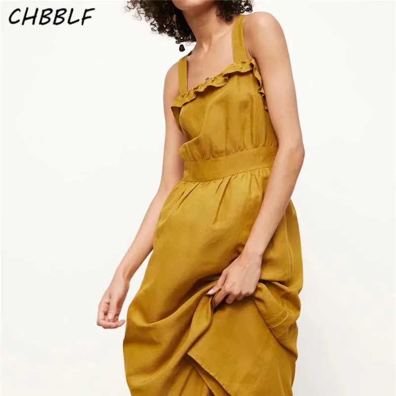 CHBBLF women ruffles yellow midi dress straps sleeveless female sweet dress chic back bow tie vestido XDN8754
CHBBLF women ruffles yellow midi dress straps sleeveless female sweet dress chic back bow tie vestido XDN8754