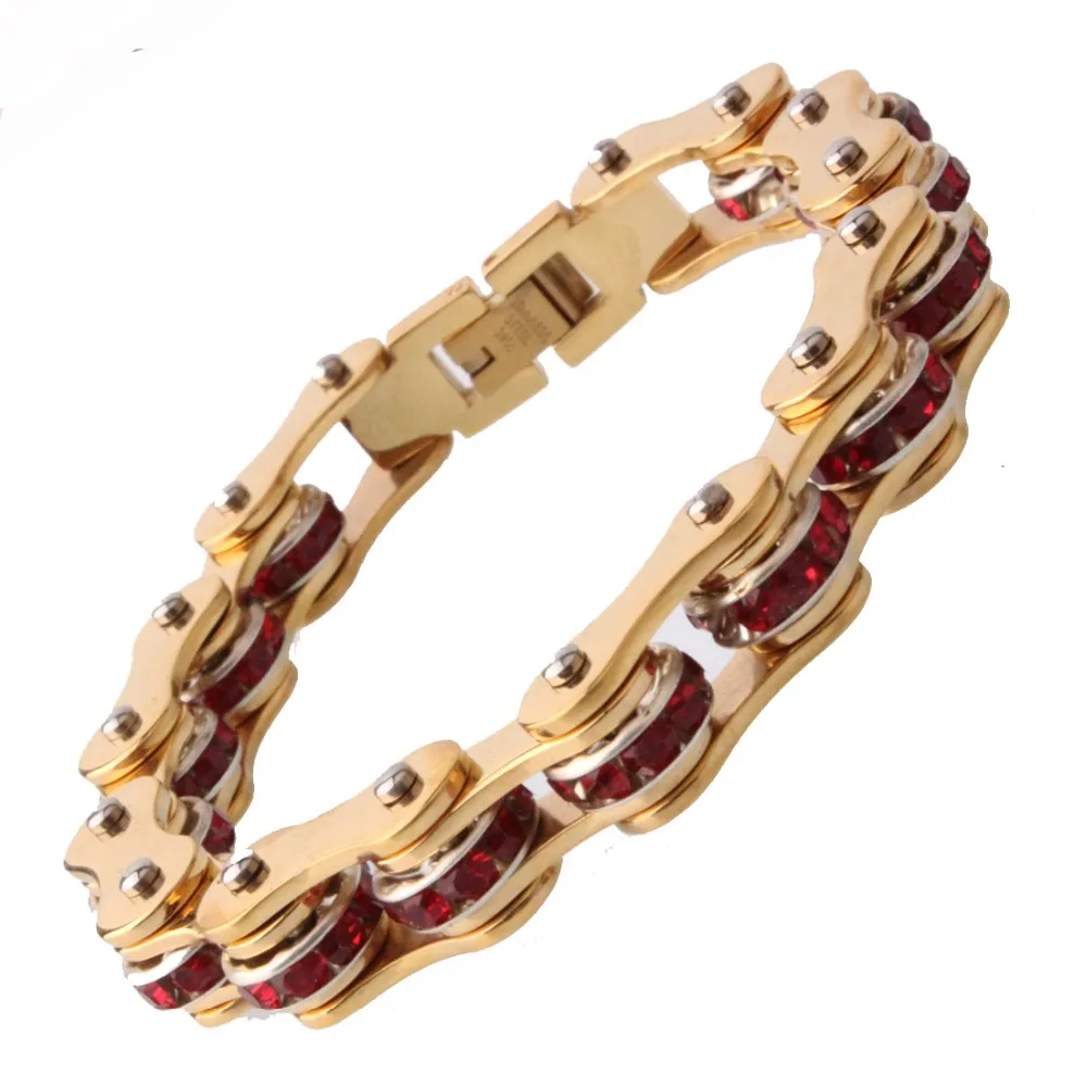 9mm Charming Jewelry Stainless Steel Gold Tone Motor Bicycle Chain Red Rhinestone Grils Womens Bracelet Bangle 8" Christmas Gift
9mm Charming Jewelry Stainless Steel Gold Tone Motor Bicycle Chain Red Rhinestone Grils Womens Bracelet Bangle 8" Christmas Gift