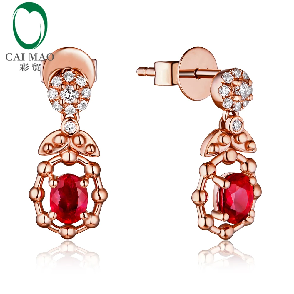 

Caimao Jewelry 14k Rose Gold 0.50ct Natural Ruby H SI Diamond Engagement Wedding Drop Earrings