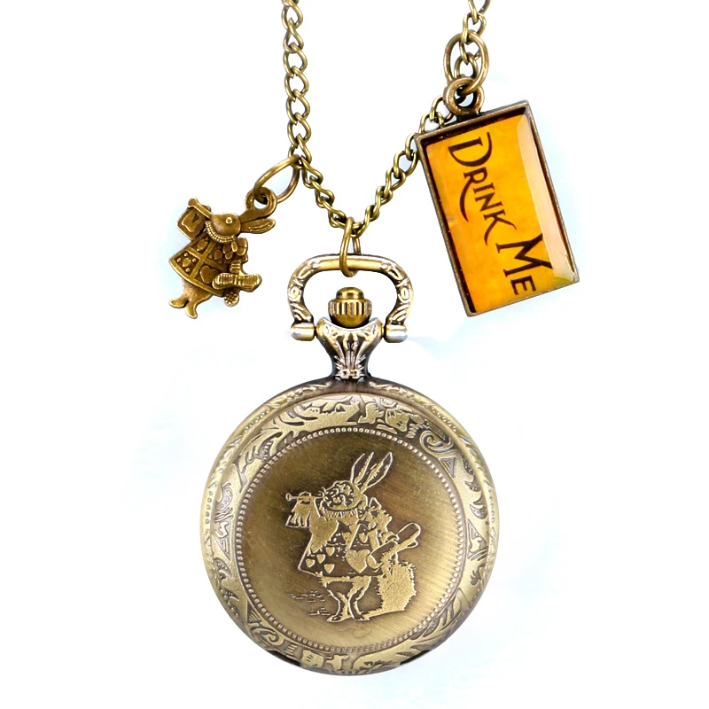 Antique Style Quartz Pocket Watch Alice in Wonderland Drink Me Tag Cute Vintage Rabbit Retro For Women Necklace Fashion Gift
Antique Style Quartz Pocket Watch Alice in Wonderland Drink Me Tag Cute Vintage Rabbit Retro For Women Necklace Fashion Gift