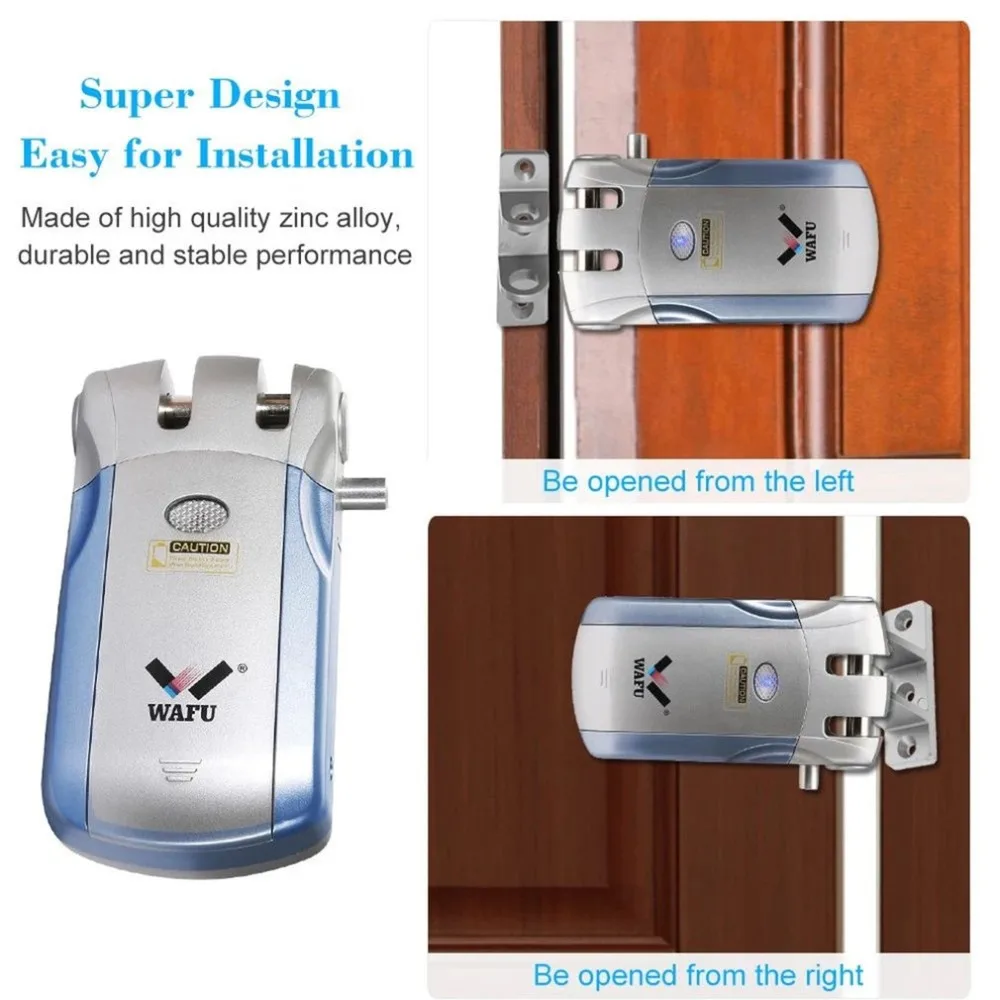 

WAFU Wireless Remote Control Electronic Lock Invisible Keyless Entry Door Lock with 4 Remote Controllers Remote Control Unlock