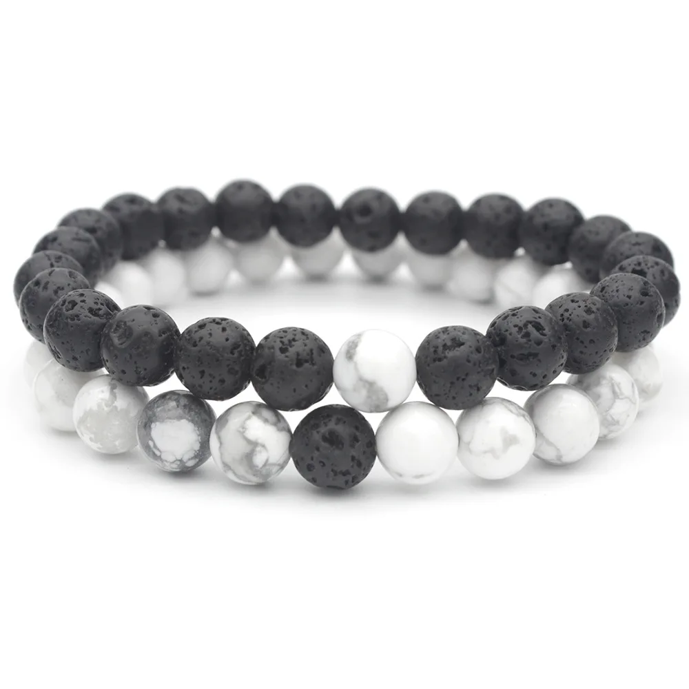 New Classic Natural Lava Stone Bracelet Charm Black And White Beads Bracelets For Men Women Best Friend Jewelry Gifts | Украшения и
