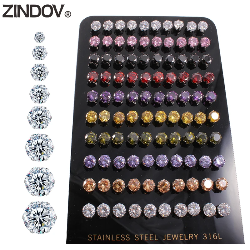 ZINDOV 10 Pairs Stud Earrings Women Stainless Steel Earrings Men Round Colorful CZ Crystal Male Female Simple Fashion Jewelry
ZINDOV 10 Pairs Stud Earrings Women Stainless Steel Earrings Men Round Colorful CZ Crystal Male Female Simple Fashion Jewelry