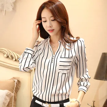 Blouse Women Summer Chiffon Long Sleeve Shirt Plus Size Stripe Womens Tops And Blouses Elegant Ladies Clothing Work Top 2019 
Blouse Women Summer Chiffon Long Sleeve Shirt Plus Size Stripe Womens Tops And Blouses Elegant Ladies Clothing Work Top 2019