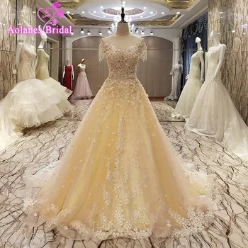 AOLANES Real Photo 2017 A Line Yellow Tulle Lace Appliques Long Evening Dresses Robe De Soiree Court Train Formal Evening Gowns
AOLANES Real Photo 2017 A Line Yellow Tulle Lace Appliques Long Evening Dresses Robe De Soiree Court Train Formal Evening Gowns