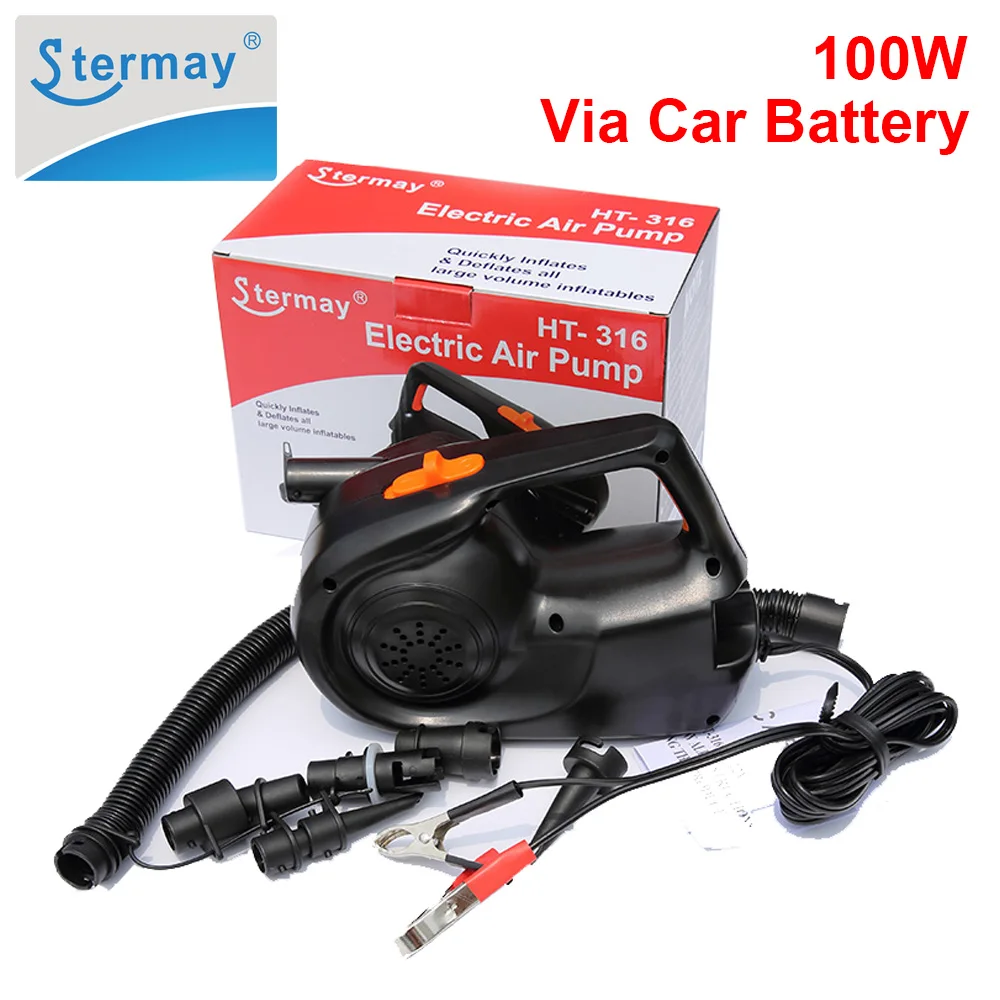 Stermay HT-316 12V Car Battery Clamp 100W Power inflatable pump electric air pump for inflatable boat Swimming pool bed mattress
Stermay HT-316 12V Car Battery Clamp 100W Power inflatable pump electric air pump for inflatable boat Swimming pool bed mattress
