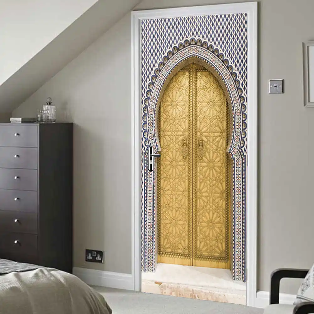3d ドアステッカーイスラム教徒レトロドア家庭用壁紙ステッカー寝室パーラー廊下のドア装飾 Pvc ウォールステッカー 3dドア 3d 3dドア壁紙ステッカー Gooum