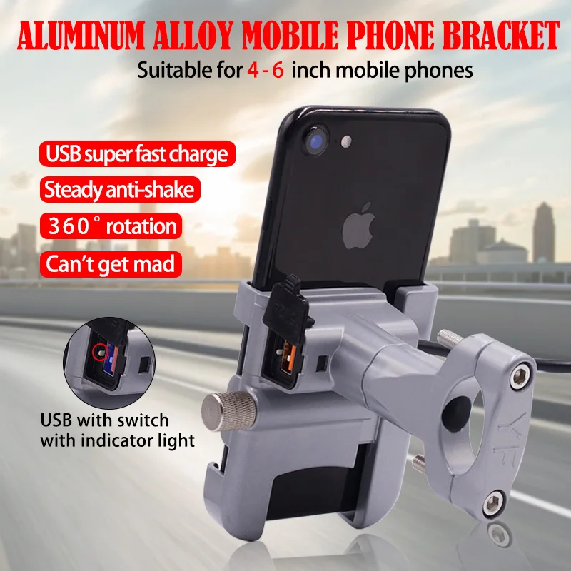Motorcycle Universal Aluminum Alloy Phone Holder With USB QC3.0 Charger Handlebar Bracket for Stand for 4-6 inch Phone Holder
Motorcycle Universal Aluminum Alloy Phone Holder With USB QC3.0 Charger Handlebar Bracket for Stand for 4-6 inch Phone Holder