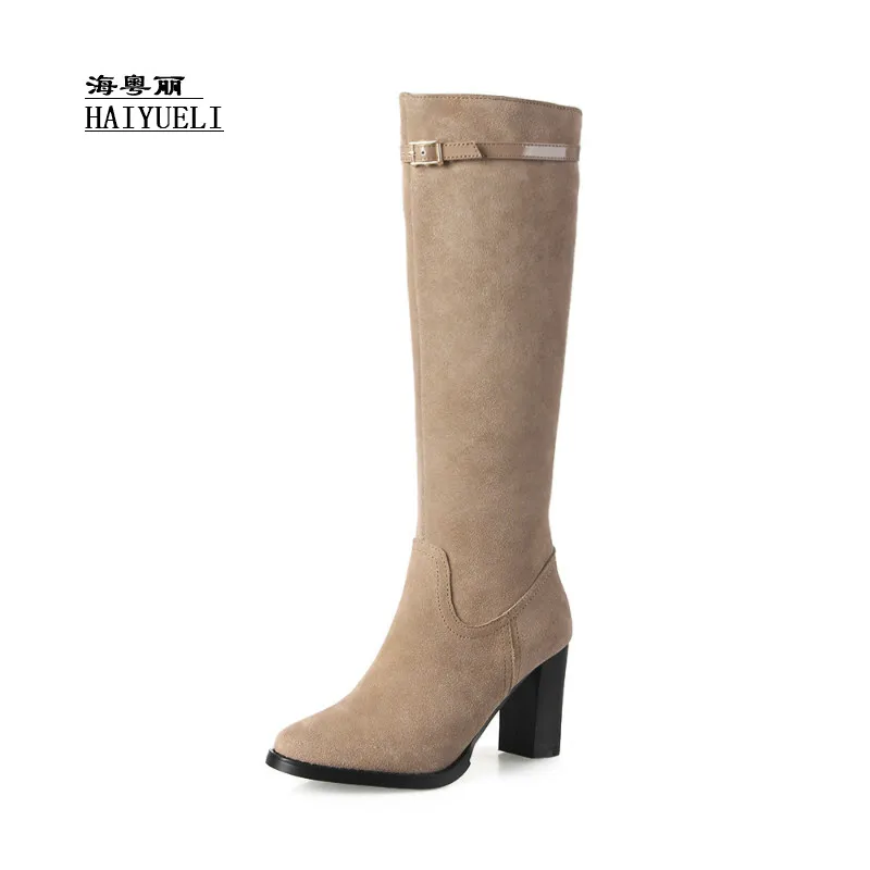 Top Product Women Shoes Genuine Leather Pure Handmade Thick Heel Knee-high Boots Snow Boots