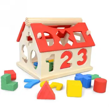 DENPETEC Blocks Wood House Kids Intellectual Developmental