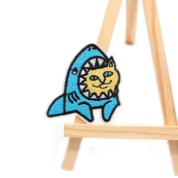 

100pcs/lot Despise Cat Shark Embroidery Patches For Clothes Iron on Patch Bag Applique Armband Stickers Accessories SC4128