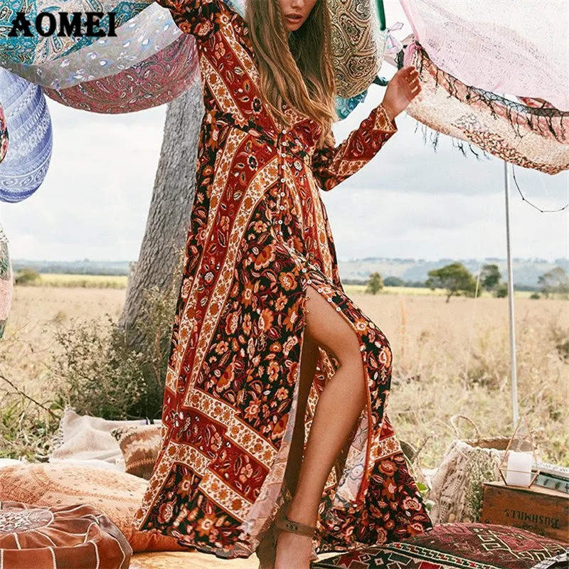 Womens Vintage Tribal Hippie Dress Hippie Vacation Button Down Bohemian Tunics Beachwear Floral Robes Maxi Female Split Gowns
Womens Vintage Tribal Hippie Dress Hippie Vacation Button Down Bohemian Tunics Beachwear Floral Robes Maxi Female Split Gowns