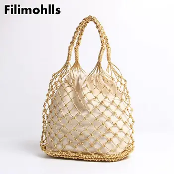 female Reticulate handbag netted beach bag Gold, silver 2color bright paper ropes hollow woven bag cotton lining straw bag F-309
female Reticulate handbag netted beach bag Gold, silver 2color bright paper ropes hollow woven bag cotton lining straw bag F-309