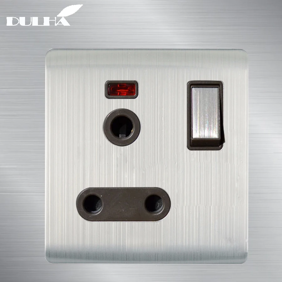DULHA South Africa Standard Wall Switched Socket 15A 250V Satin Silver 3 Round Holes Electrical Power Plug Outlet Free Shipping
DULHA South Africa Standard Wall Switched Socket 15A 250V Satin Silver 3 Round Holes Electrical Power Plug Outlet Free Shipping