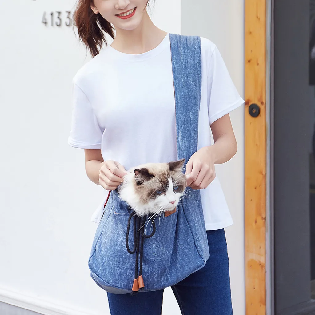 

Durable Travel Pet Dog Front Carrier Shoulder Bags Denim Cat Dog Puppy Chihuahua Small Animal Crossbody Slings Carrying Bag
