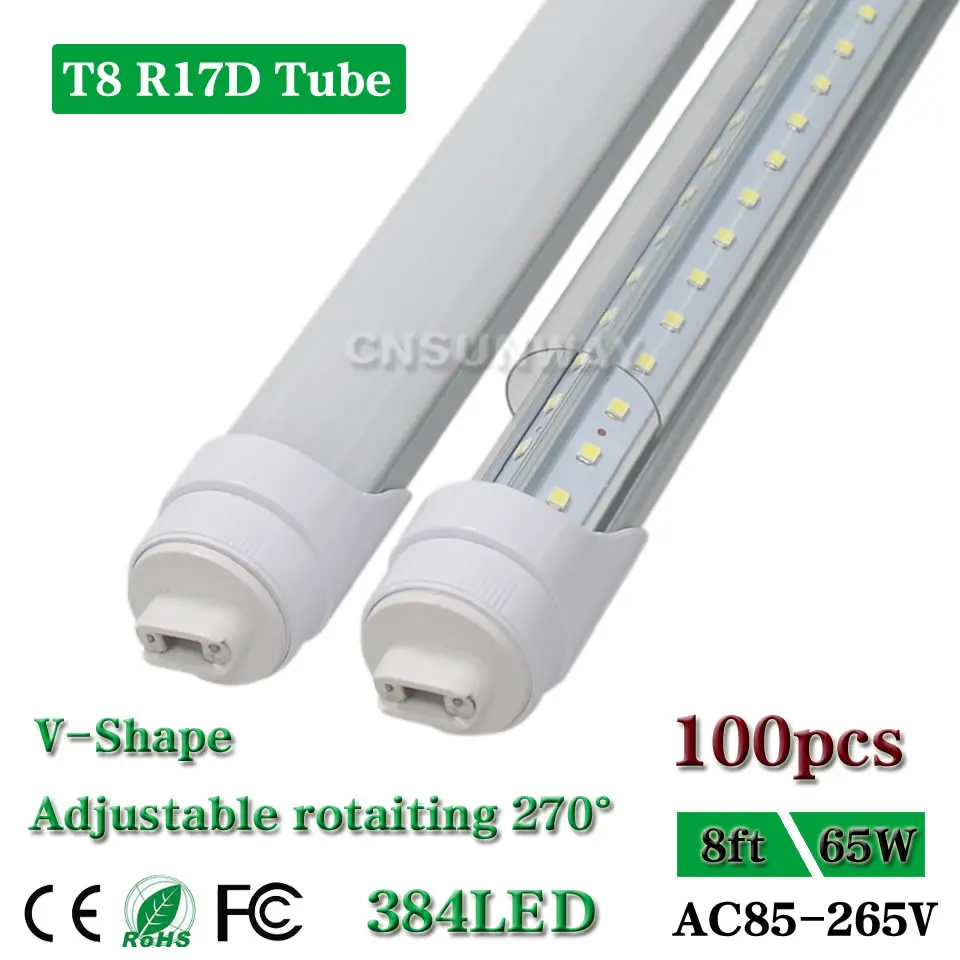 Double row V Shape Tube Light Rotating R17D Base T8 8ft Adjustable 65W dual end power F96HO/CW T12 T10 Fluorescent replacement
Double row V Shape Tube Light Rotating R17D Base T8 8ft Adjustable 65W dual end power F96HO/CW T12 T10 Fluorescent replacement