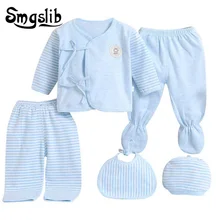 5 pçs/lote Menina meninos Roupas de Bebê Criança Infantil Desgaste Algodão tarja topos + Calças Conjuntos de Roupas de recém-nascidos Do Bebê roupa Do Bebê traje(China)