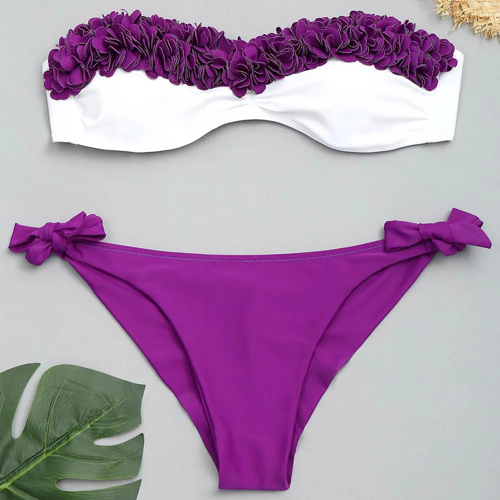 Strapless Women Swim Bikini Suit 3D Ruffle Flower Petal Attach Bandeau Biquini Padded Swimwear Color Purple Beachwear drop ship
Strapless Women Swim Bikini Suit 3D Ruffle Flower Petal Attach Bandeau Biquini Padded Swimwear Color Purple Beachwear drop ship