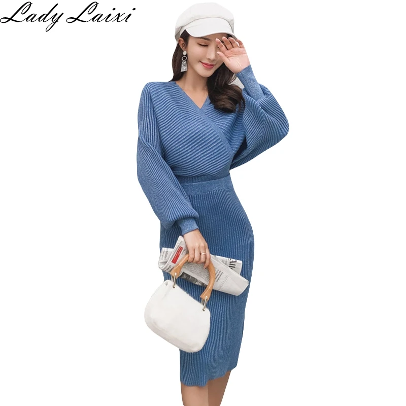 Office Lady Knitted Sweater 2 Piece Sets Solid V Neck Batwing Sleeve Tops and Bodycon Slim Midi Skirts Suits Autumn Winter
Office Lady Knitted Sweater 2 Piece Sets Solid V Neck Batwing Sleeve Tops and Bodycon Slim Midi Skirts Suits Autumn Winter