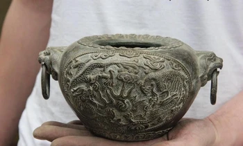 4" Chinese Palace Bronze Copper Two Dragon Play Bead Lion Ear Pot Jar Vase Crock
4" Chinese Palace Bronze Copper Two Dragon Play Bead Lion Ear Pot Jar Vase Crock