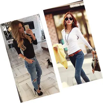 2016 New Womens V Neck Plain Ladies Long Sleeve Casual Solid Stretch Blouses Shirt Black And White
2016 New Womens V Neck Plain Ladies Long Sleeve Casual Solid Stretch Blouses Shirt Black And White