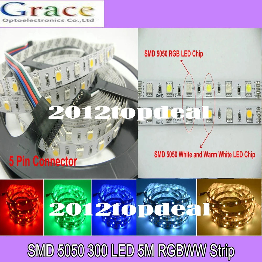 LED Strip 5050 RGBW DC12V 60 LED/m RGB+White / RGB+Warm White Flexible Light 5m/lot. | Освещение