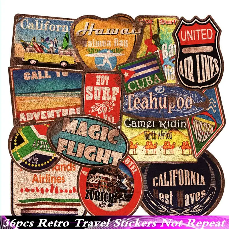 36pcs/Pack Surfing Travel Retro Stickers Waterproof Motorcycle Skate Phone Laptop Motorcycle Suitcase Guitar Sticker Pegatinas
36pcs/Pack Surfing Travel Retro Stickers Waterproof Motorcycle Skate Phone Laptop Motorcycle Suitcase Guitar Sticker Pegatinas
