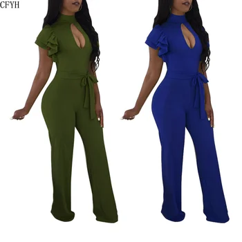 Solid Color Women Jumpsuits Hollow Out Ruffles Sleeve Wide Leg Pants 2019 Fashion High Street Lady Jumpsuits with Sashes
Solid Color Women Jumpsuits Hollow Out Ruffles Sleeve Wide Leg Pants 2019 Fashion High Street Lady Jumpsuits with Sashes