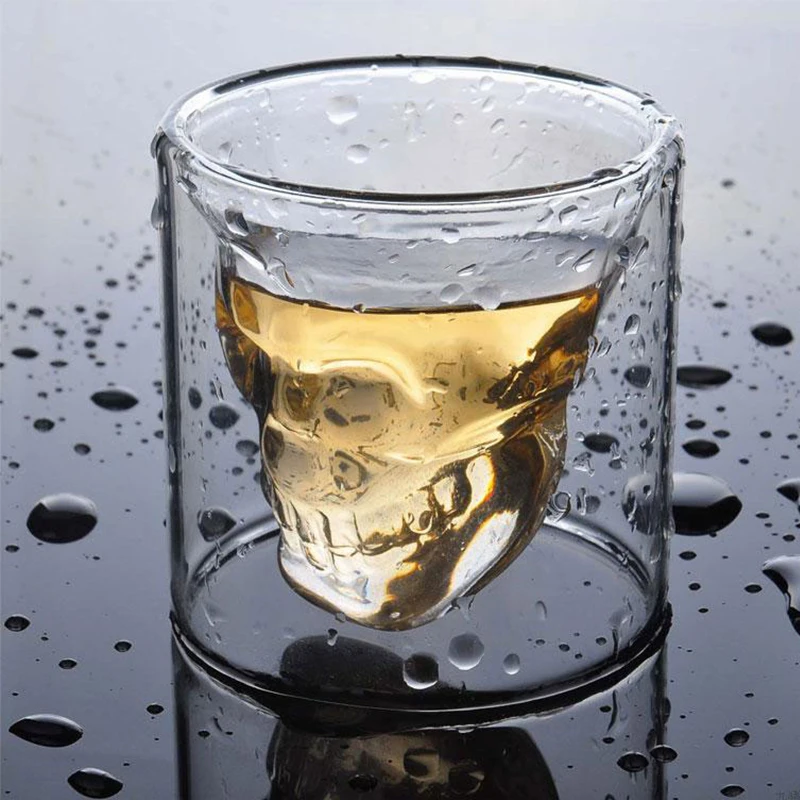 Image 2017 Hot Sale Creative Skull Shot Glass 4 Sizes Beer Cup Double Layer Transparent Wine Whiskey Cup Drinkware