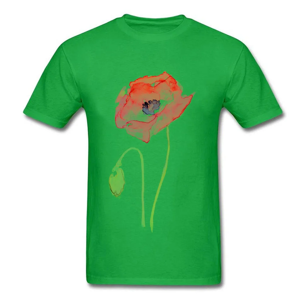 Cotton Fabric Mens Short Sleeve Red Poppy Abstract Watercolor T-shirts Casual Tops Shirt Fashion Summer Crew Neck Clothing Shirt Red Poppy Abstract Watercolor green