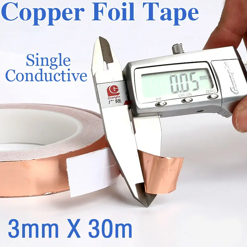 3mmx30m Adhesive Single Face Electric Conduction Copper Foil Tape EMI Shielding Guitar Slug and Snail Barrierail Barrier
3mmx30m Adhesive Single Face Electric Conduction Copper Foil Tape EMI Shielding Guitar Slug and Snail Barrierail Barrier