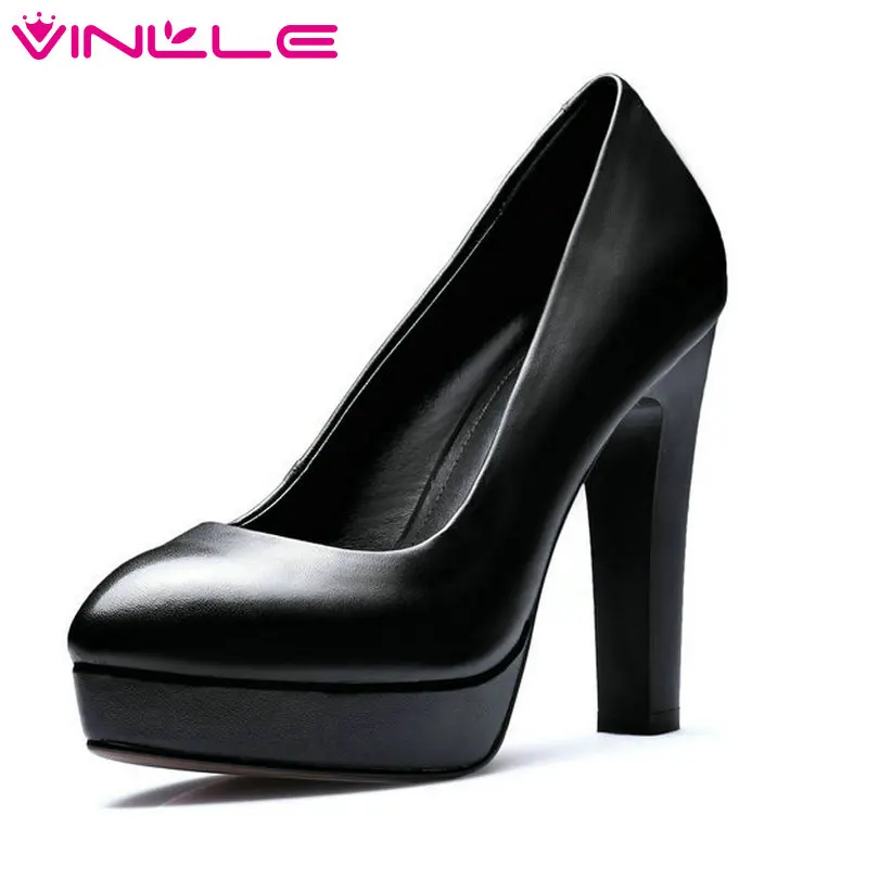 VINLLE 2018 Women Shoes Thin High Heel/Square High Heel Genuine Leather Platform Pointed Toe Ladies Wedding Pumps Size 34-39
VINLLE 2018 Women Shoes Thin High Heel/Square High Heel Genuine Leather Platform Pointed Toe Ladies Wedding Pumps Size 34-39