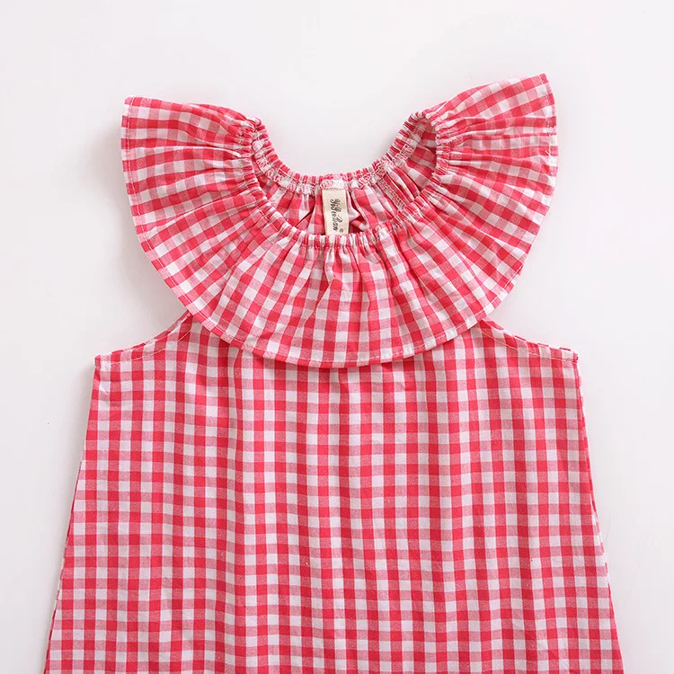 CieiK Summer Baby Girl Clothes Red Plaid Top + Blue Skirt Set Newborn Ruffles Short Sleeves 2PCS Toddler Kids Clothing Set (3)