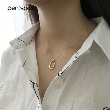 

Peri'sBox Authentic 925 Sterling Sliver Oval Circle Pendant Necklaces for Women Simple Geometrical Chokers Necklace Statement