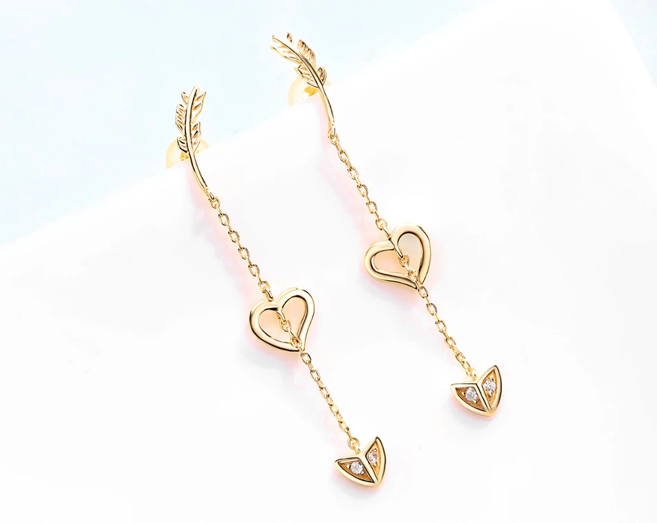 ALLNOEL Real 925 Sterling Silver Jewelry Set Cupid Love Arrow Heart Necklace Long Earrings Ring For Women Anniversary Party Gift (12)