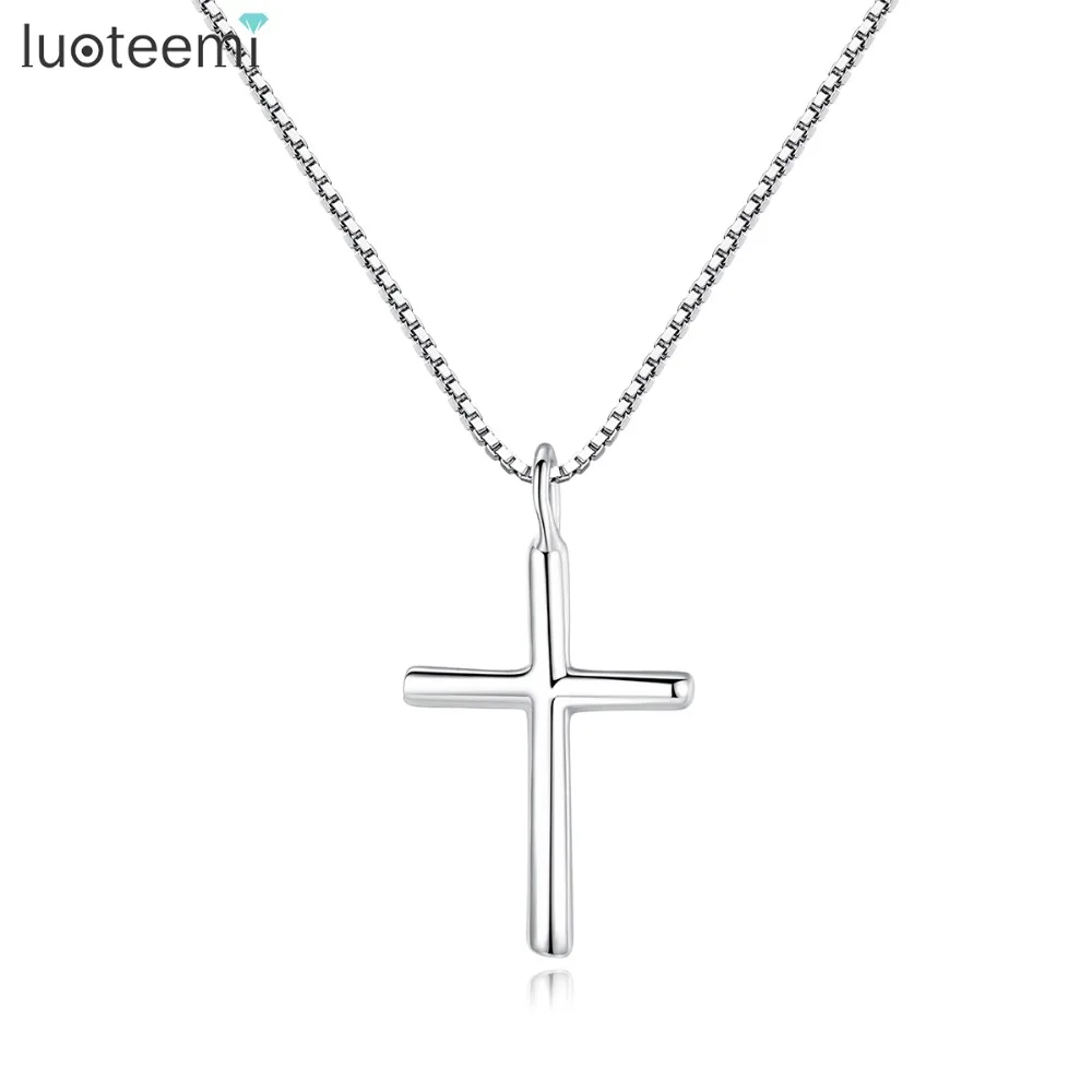 LUOTEEMI New Trendy Real 925 Sterling Silver Cross Shaped Pendant Necklaces For Women White Gold Color Necklaces Jewelry Bijoux
LUOTEEMI New Trendy Real 925 Sterling Silver Cross Shaped Pendant Necklaces For Women White Gold Color Necklaces Jewelry Bijoux