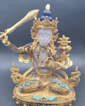 8'' Tibet Nepal filigree crystal inlay gold Gem Turquoise hold sword Manjusri
8'' Tibet Nepal filigree crystal inlay gold Gem Turquoise hold sword Manjusri