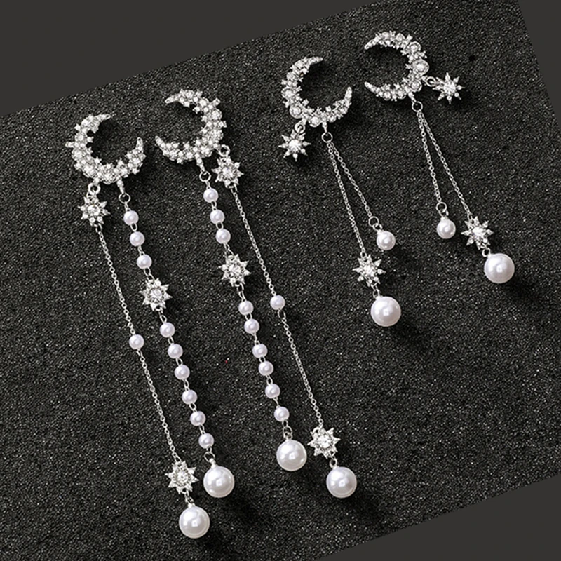 AOMU New S925 Silver Pin Sparkling Crystal Star Moon Rhinestone Drop Earrings Tassel Long Pearl Design Female Party Earrings
AOMU New S925 Silver Pin Sparkling Crystal Star Moon Rhinestone Drop Earrings Tassel Long Pearl Design Female Party Earrings