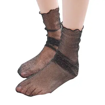 Women Korean Spring Vintage Glittering Thin Long Crew Socks Transparent Metallic Shimmer Solid Ruffle Trim Elastic Hosiery
Women Korean Spring Vintage Glittering Thin Long Crew Socks Transparent Metallic Shimmer Solid Ruffle Trim Elastic Hosiery