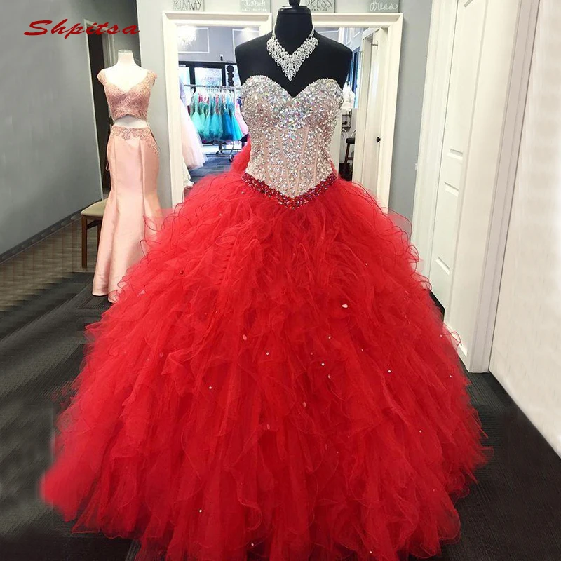 Red Luxury Crystals Quinceanera Dresses Ball Gown Tulle Prom Debutante Sixteen Sweet 16 Dress vestidos de 15 anos
Red Luxury Crystals Quinceanera Dresses Ball Gown Tulle Prom Debutante Sixteen Sweet 16 Dress vestidos de 15 anos