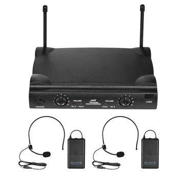 

UHF Dual Channels Wireless Microphone Mic System with 2 Bodypack Transmitter 2 Headset Microphones 1 Receiver for DJ Karaoke