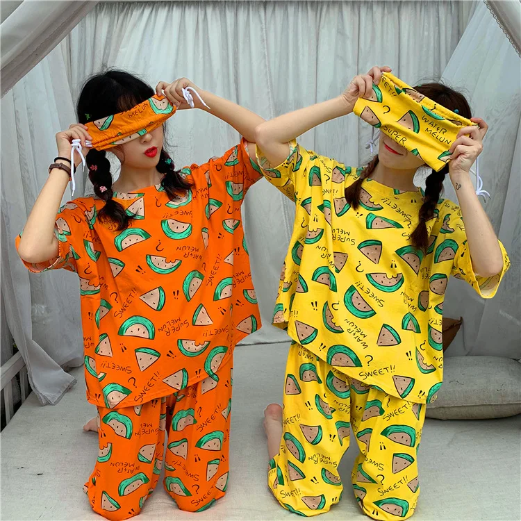 Korean Japan Women Kawaii 2 Piece Loose Fruit Cartoon Print T Shirt Top Calf Length Pant Sleep Cotton Home Night Cute Tracksuit
Korean Japan Women Kawaii 2 Piece Loose Fruit Cartoon Print T Shirt Top Calf Length Pant Sleep Cotton Home Night Cute Tracksuit