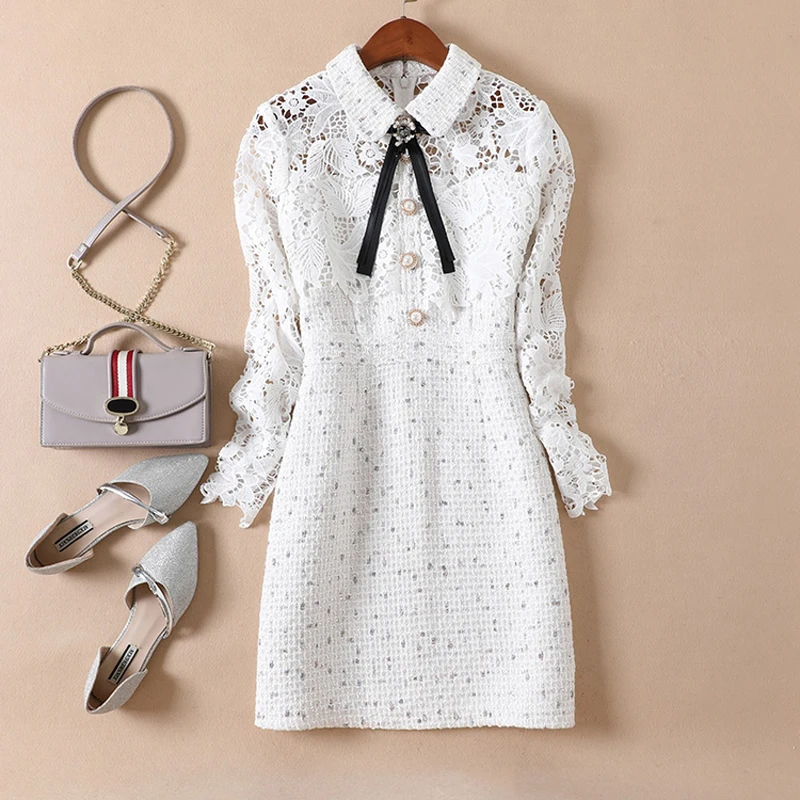 SHTONGHUA Spring 2019 New Women's Elegant Lace Stitching Tweed Dress Ladies Long Sleeve Hollow Out Diamonds Bow Sweet Mini Dress
SHTONGHUA Spring 2019 New Women's Elegant Lace Stitching Tweed Dress Ladies Long Sleeve Hollow Out Diamonds Bow Sweet Mini Dress