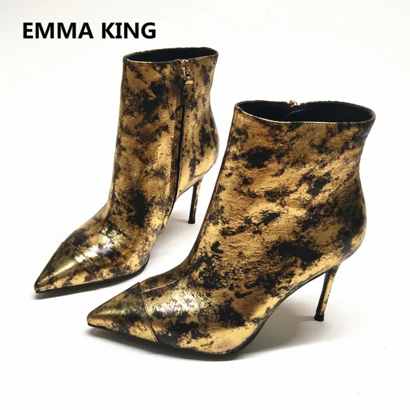2019 Vintage Gold Metal Color Ankle Boots Women Pointed Toe Sexy High Heels Ladies Winter Shoes Woman Stiletto Short Boots Mujer
2019 Vintage Gold Metal Color Ankle Boots Women Pointed Toe Sexy High Heels Ladies Winter Shoes Woman Stiletto Short Boots Mujer