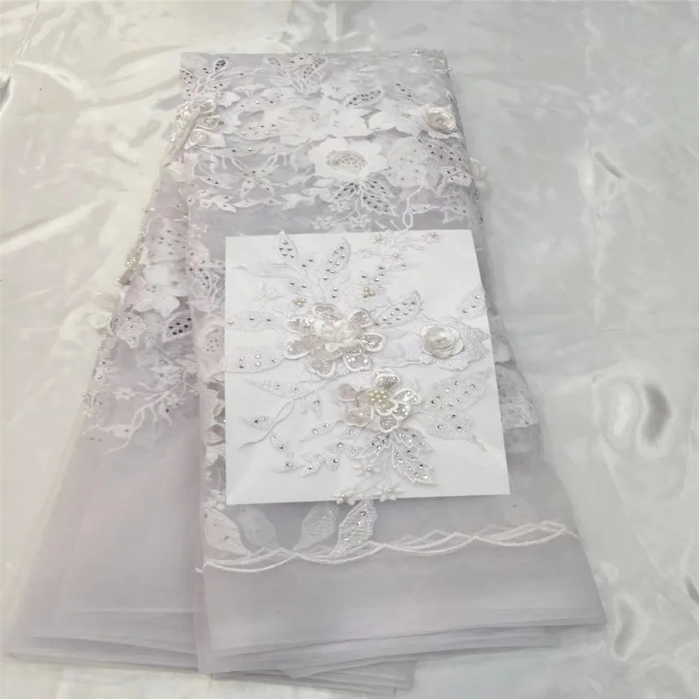 Latest nigerian lace fabrics 2018 high quality white african 3d lace fabric with beads and stones for women dress A55-1
Latest nigerian lace fabrics 2018 high quality white african 3d lace fabric with beads and stones for women dress A55-1