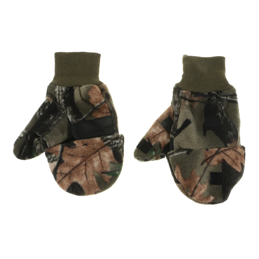 Thick Winter Fishing Gloves Flip Top Gloves Camo Hunting Cycling Riding Gloves w/ Top Cover Fingerless Fishing Apparel