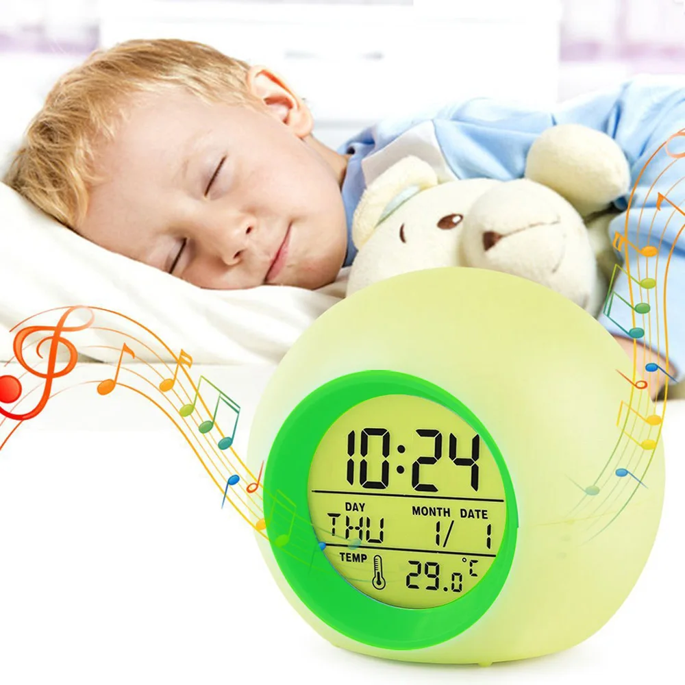 Cute Kids Music Alarm Clock Digital infant wekker Clock Colorful LED Night light Desk Calendar Clock Snooze Touch Control
Cute Kids Music Alarm Clock Digital infant wekker Clock Colorful LED Night light Desk Calendar Clock Snooze Touch Control