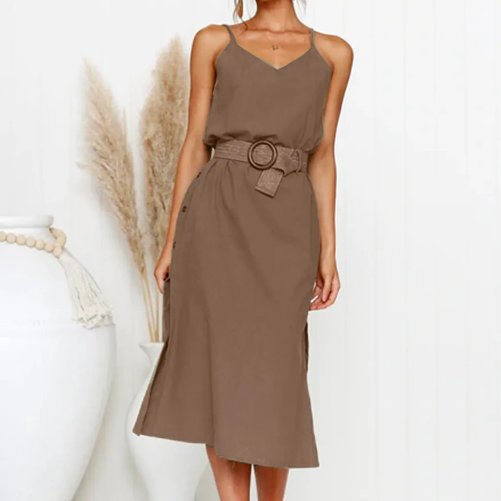 CHAMSGEND Fashion Women Summer Button Dress Fashion Women's Summer Button Dress Casual Solid V-Neck Sleeveless Loose Dress Mar8
CHAMSGEND Fashion Women Summer Button Dress Fashion Women's Summer Button Dress Casual Solid V-Neck Sleeveless Loose Dress Mar8
